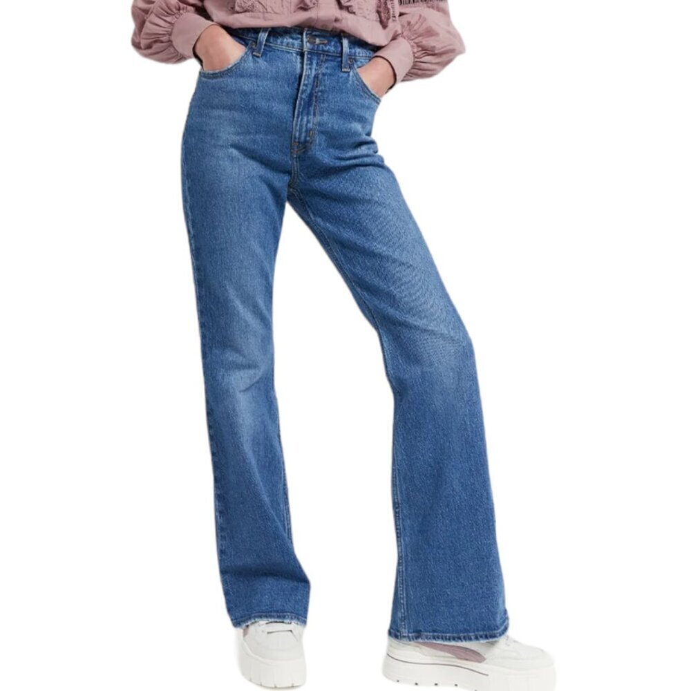 Levi's 70s High Rise Flare Leg Ripped Denim Dark Wash Casual Jeans Blue 25